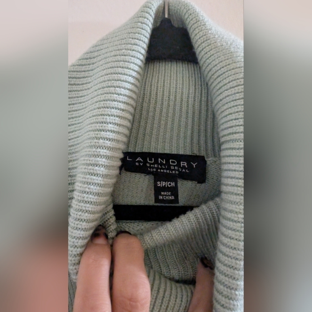 Laundry By Shelli Segal Sage and Cream And Mint Turtleneck Sweater Bell Sleeves - Picture 7 of 15